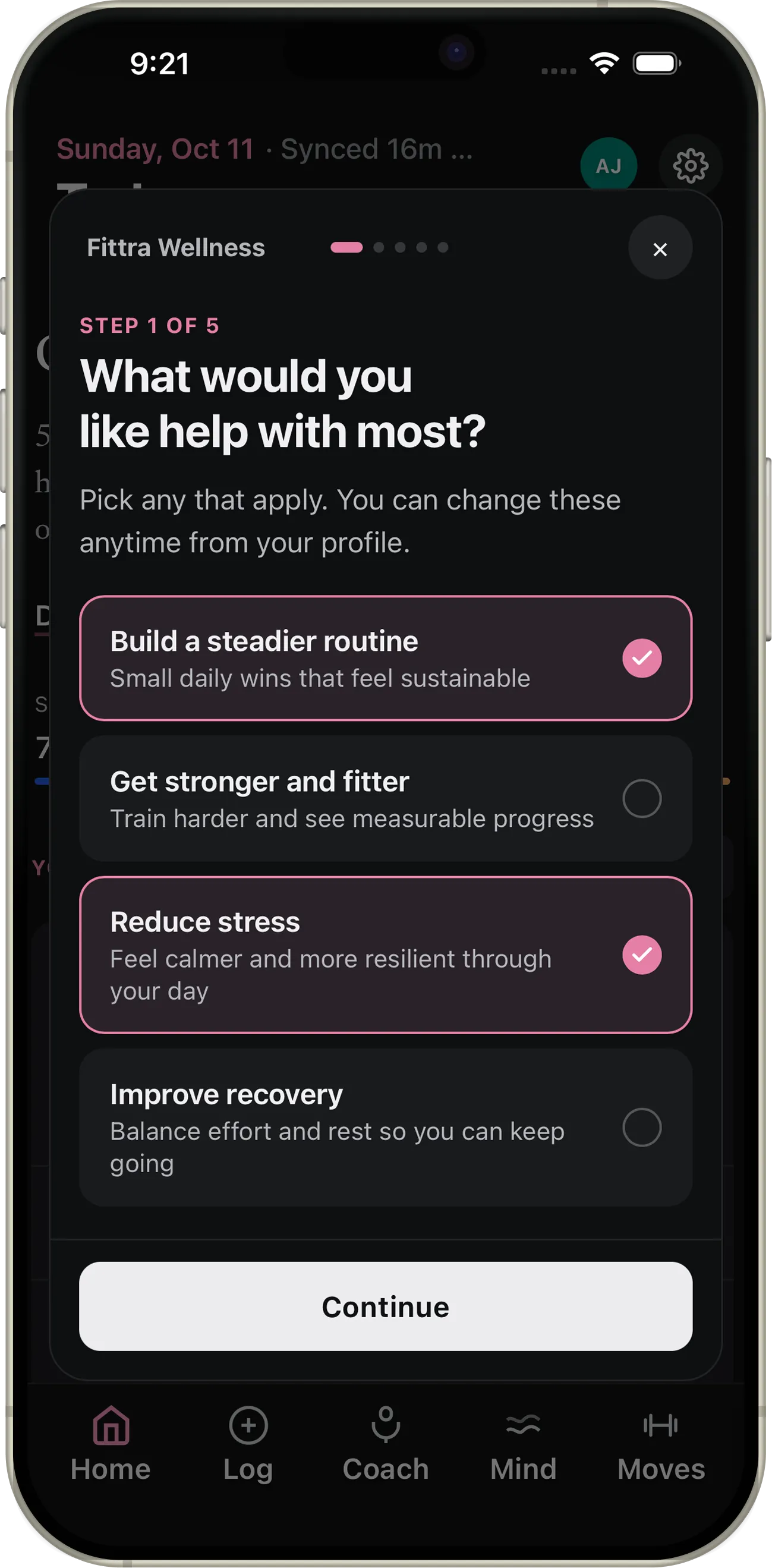 Fittra onboarding screen built on the design system