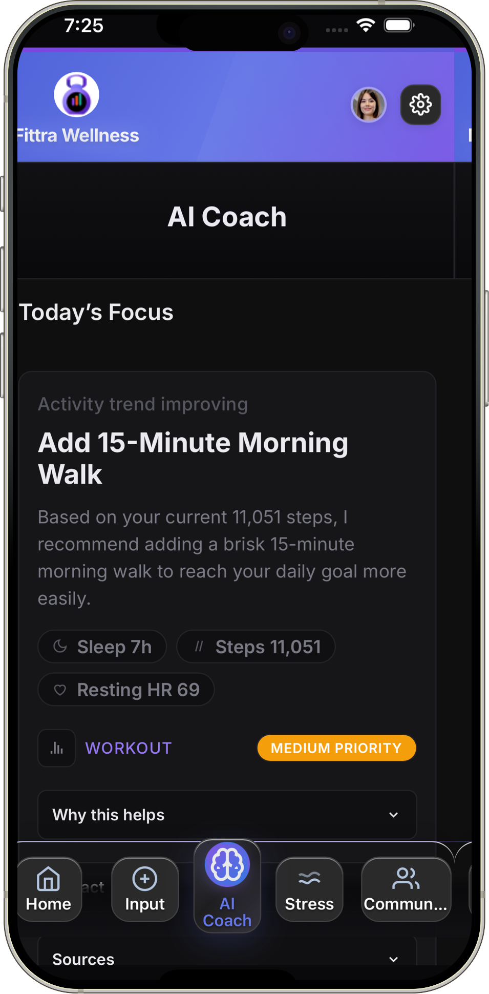 Fittra Goals screen showing personalized wellness targets